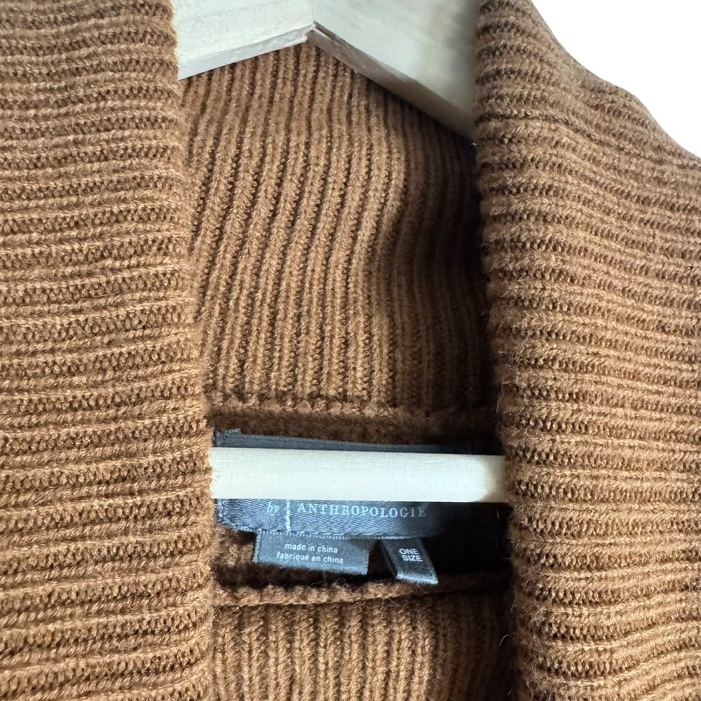 Anthropologie Ribbed Knit Poncho Turtleneck Sweater Layering Brown Women's OS - Picture 9 of 9